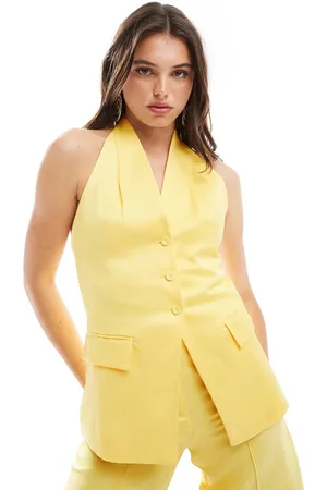MANGO Linen mix halter co-ord waistcoat in