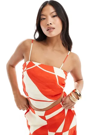 Forever New Bandeau scarf top co-ord in red and white print