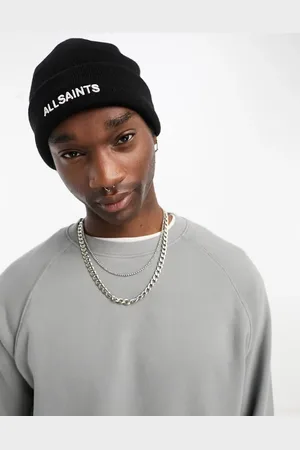 AllSaints Underground embroidered logo knit skull cap beanie in
