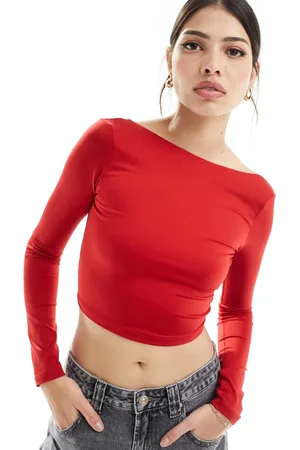 Bershka Long sleeve slash neck open back top in