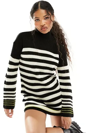 Noisy May Oversized sleeve mini jumper dress in & white stripe