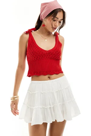 Miss Selfridge Crochet tie shoulder cami top in