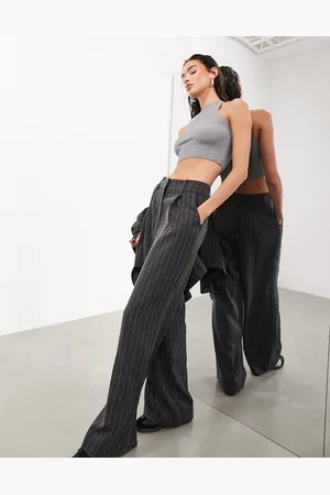 ASOS Pleat front wide leg trouser in charcoal pinstripe