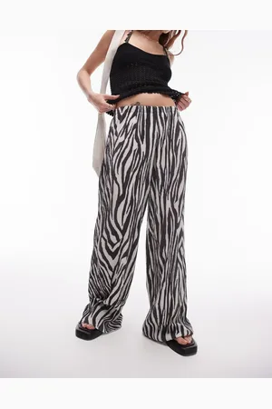 Topshop Zebra crinkle plisse wide leg trouser in mono