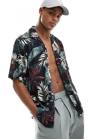 Only & Sons Revere collar regular fit viscose shirt in leaf print