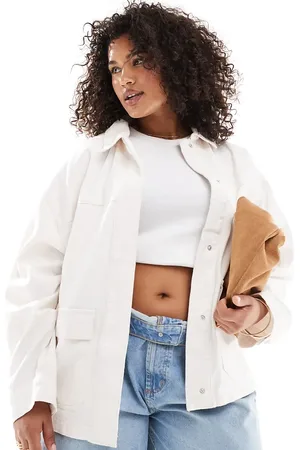 ASOS ASOS DESIGN Curve cotton twill shacket with pocket in ecru