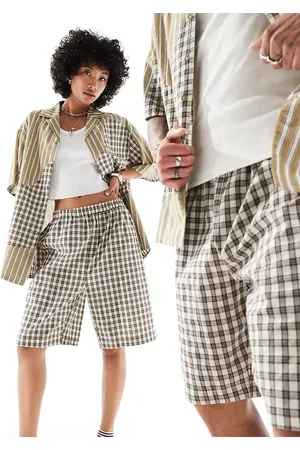 Reclaimed Unisex longline baggy short in check