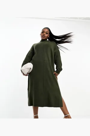 Yours Exposed seam jumper dress in khaki