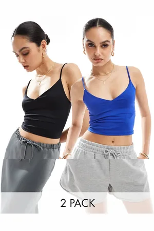 Stradivarius Polyamide cami top 2 pack in black & blue