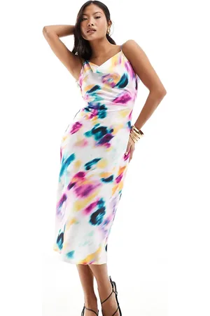 VILA Satin tie back midi dress in graphic blur print