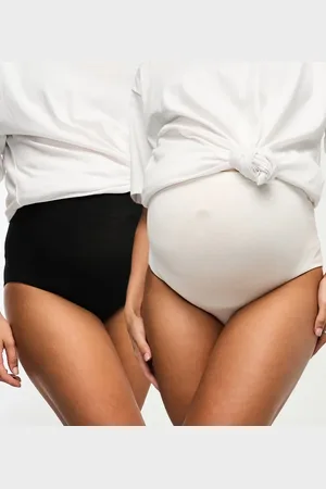 Mama;licious Mamalicious maternity 2 pack high waist control briefs in white and black