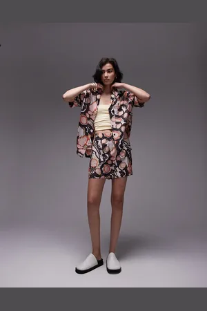 Topshop Co-ord soft crinkle resort print shirt in