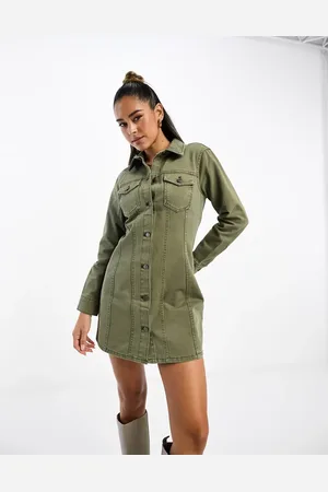 ASOS Denim fitted shirt dress in khaki