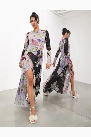 ASOS Long sleeve bias panelled maxi dress in mixed floral print