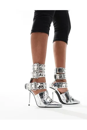 AZALEA WANG Cyclone City buckle heeled shoes in metallic