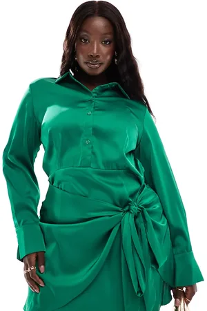 In The Style X Perrie Sian exclusive satin wrap tie side mini shirt dress in