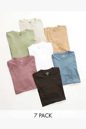 Hollister 7 pack icon logo t-shirt in white/black/grey/blue/green/purple/tan