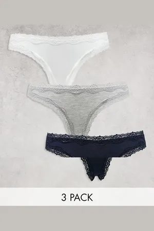 ASOS 3 pack cotton & lace brazilian brief in grey, white & navy