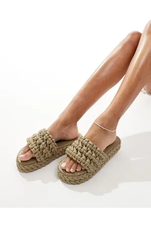 Public Desire Hattie woven flat slider in khaki