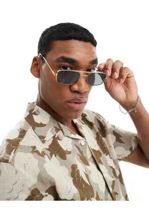 ASOS Rectangle aviator sunglasses in with black lens