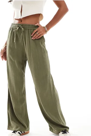 Miss Selfridge Linen blend pull on wide leg trouser in khaki