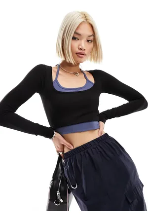 Daisy Street Double layer halter neck long sleeve top in