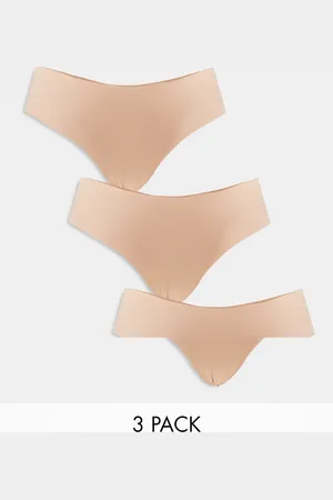ASOS 3 pack no VPL & lace brazilian brief in beige
