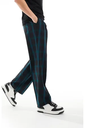ASOS Smart high waist wide leg trouser in dark check print