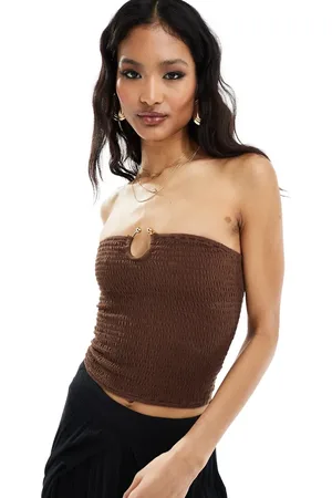 ASOS Shirred bandeau top with ring detail in chocolate