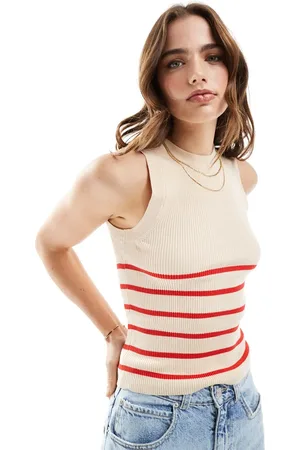 JDY Knitted vest in red & beige stripe