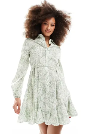 Style Cheat Rope tie mini dress in green print