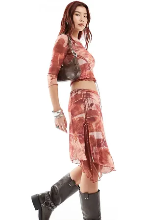 Reclaimed Midi skirt co-ord in grunge rose print
