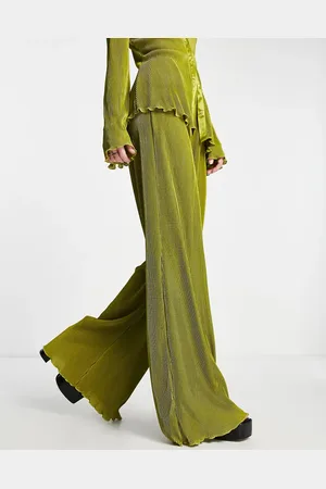 Saint Genies Flared plisse trouser co-ord in khaki