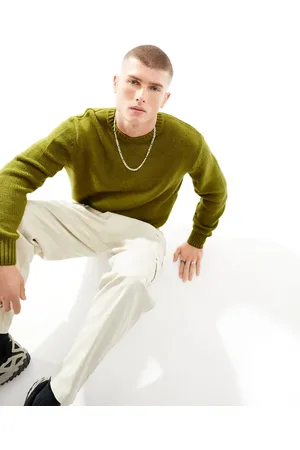 Pull&Bear Knitted crew neck jumper in olive