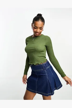 New Look Textured long sleeve baby tee in khaki