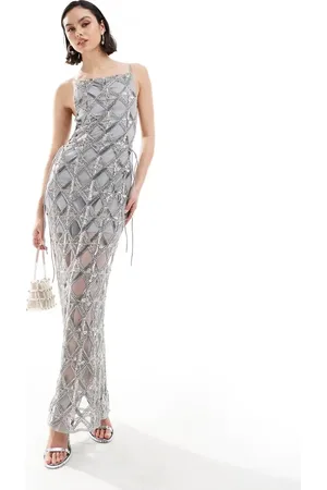 ASOS Embellished sheer maxi dress with diamante detail in grey