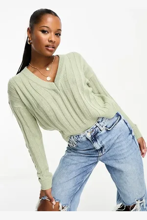 Brave Soul Petite martha ribbed v-neck jumper in sage