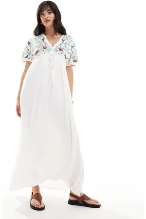 Y.A.S Embroidered v neck maxi dress in
