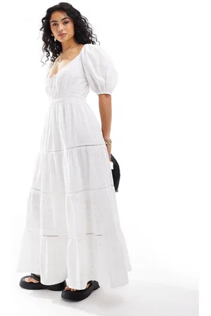 Iisla & Bird Iisla& Bird puff sleeve micro broderie maxi beach dress in