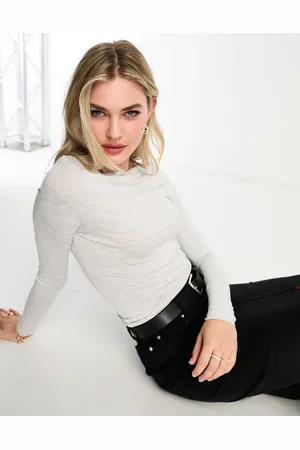 Miss Selfridge Slash neck long sleeve top in marl