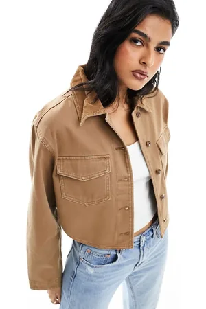 ASOS Denim cropped jacket with contrast collar in caramel