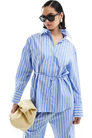 MANGO Stripe co-ord shirt in and white