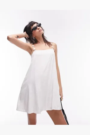 Topshop Floral strappy linen mini dress in ivory