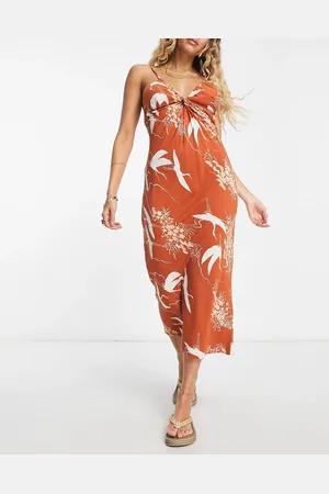 RVCA Billy maxi beach summer dress in brown print