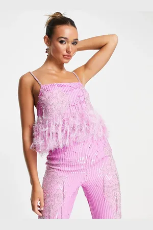 ASOS Floral embellished cami top with faux feather hem in