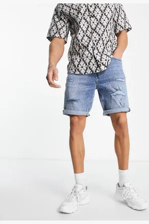 Pull&Bear Slim denim shorts with rips in