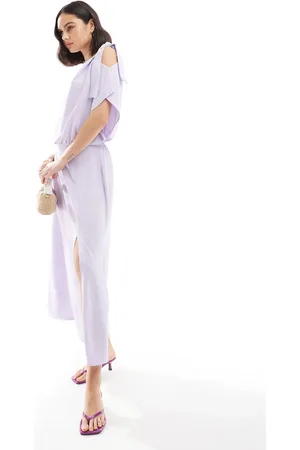 ASOS Tie shoulder blouson midi dress in lilac