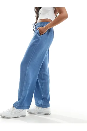 VILA Wide leg trousers with tie waist in chambray