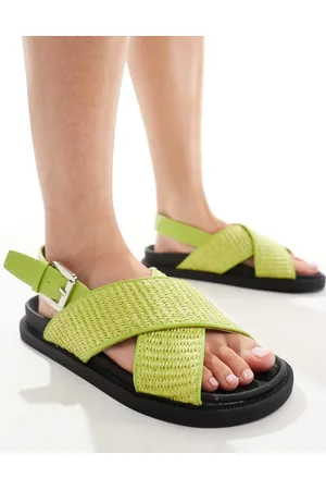 London Rebel Cross strap woven sandals in olive