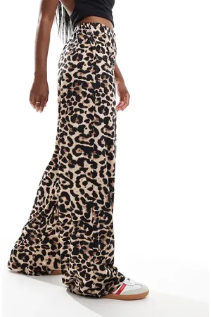 VILA Pull on wide leg trousers in leopard print